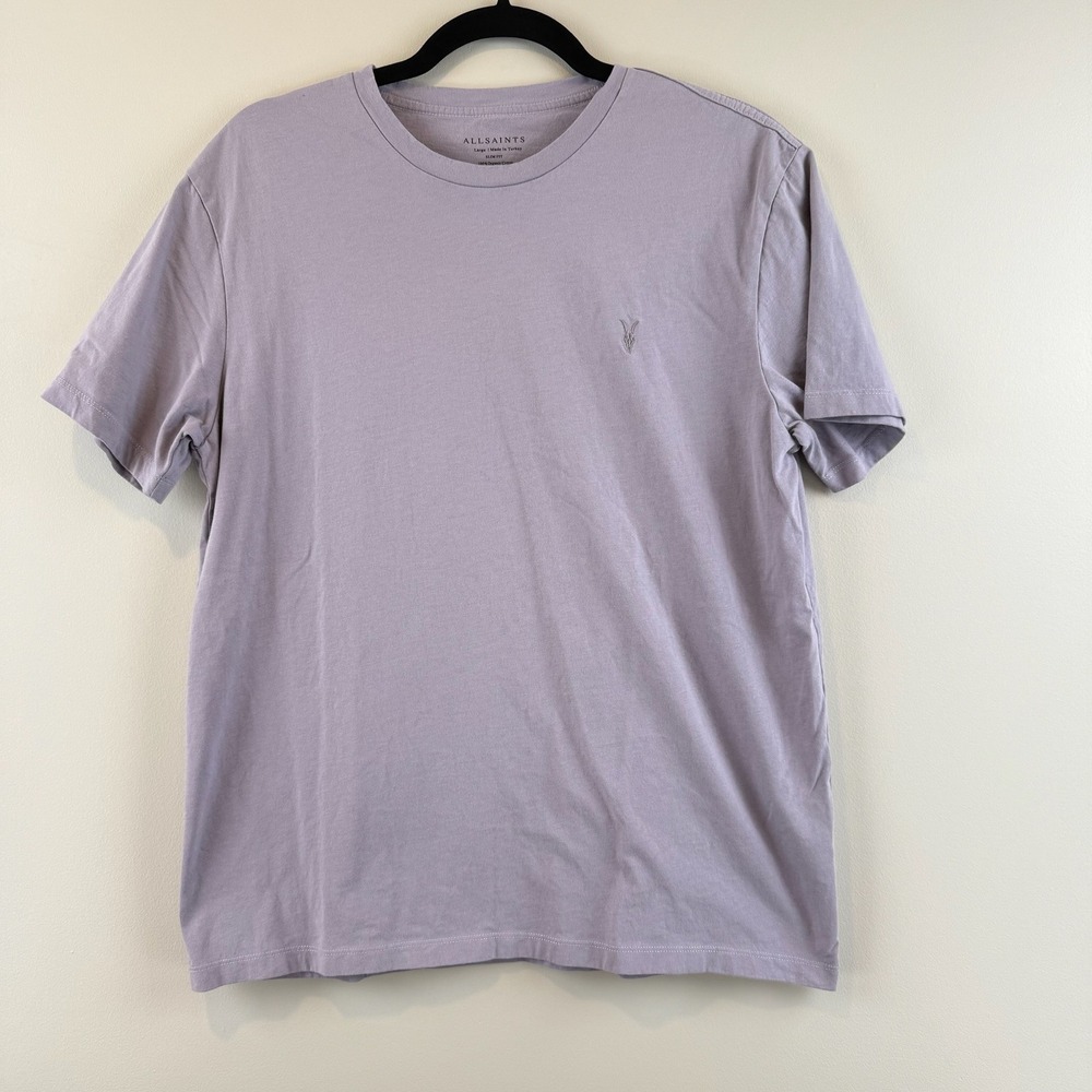 AllSaints T-Shirt Mens Large Slim Tonic Minimalist Ramskull Embroidered Tee